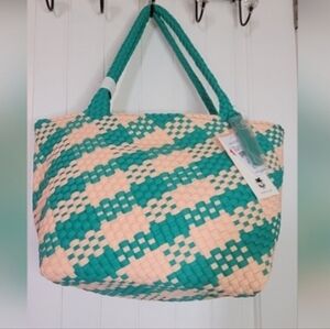 WILDFOX 💋-Neoprene Woven Tote Bag (Emerald-Peach💚🧡)